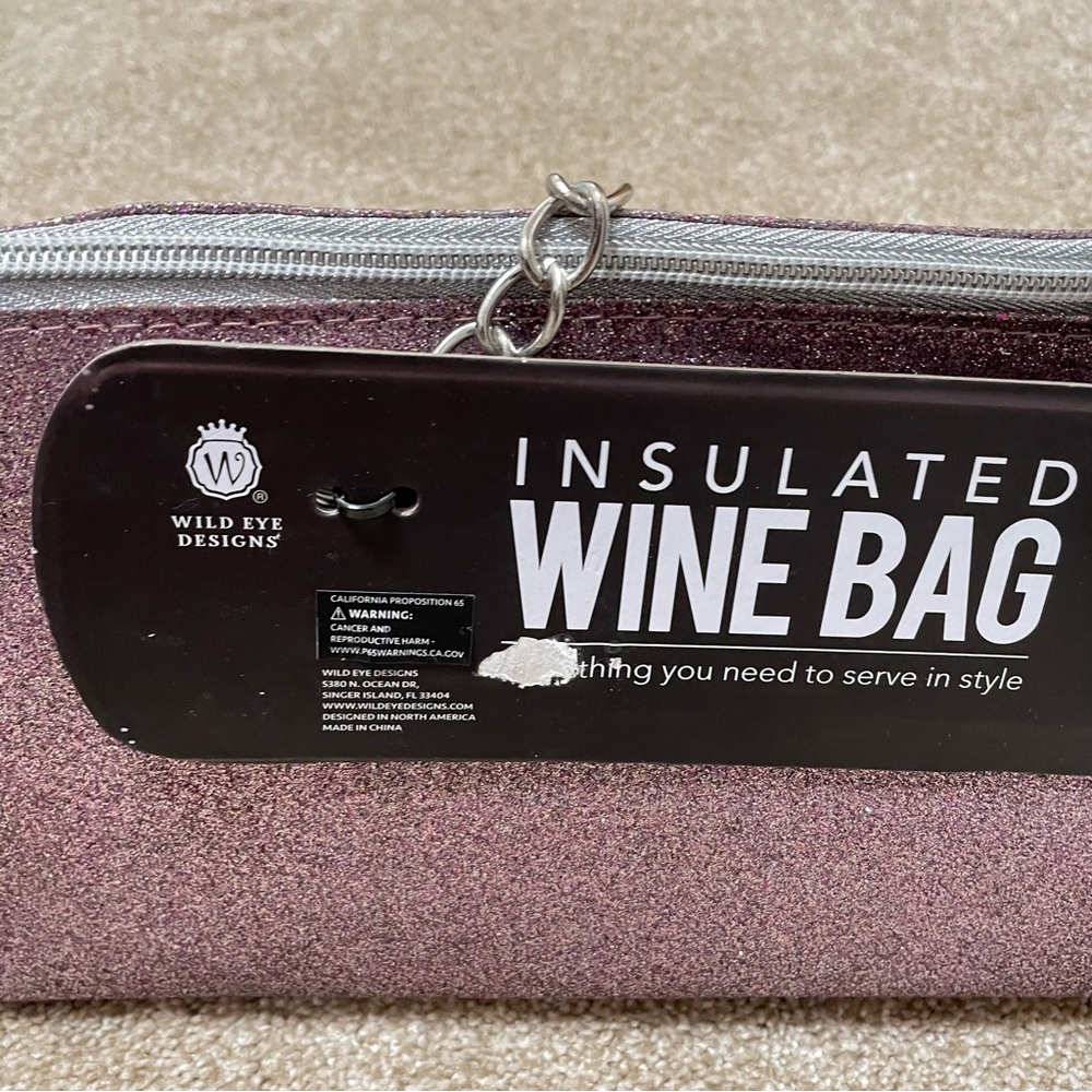 NEW Insulated Wine Bottle Carrier Bag Glitter Pink Silver Bow Stopper Bride - Picture 3 of 13